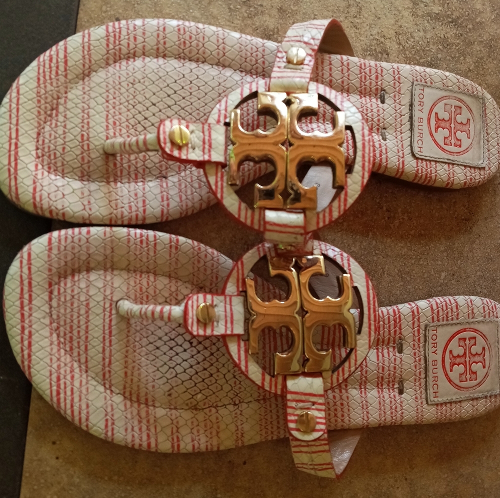 Super cute Pink striped Tory Burch Sandals